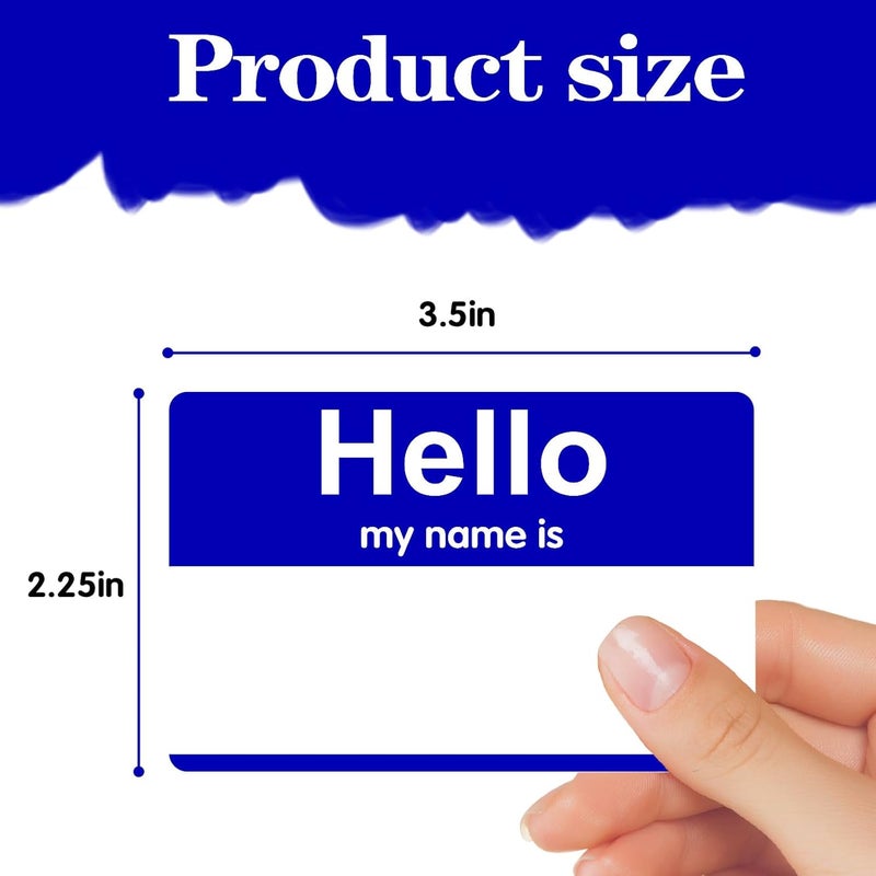 labelon 200 Pcs Hello My Name is Tags, 3.5" x 2.25" Blue Adhesive Labels for Office, Meeting, School, Teachers and Mailing - Image 2